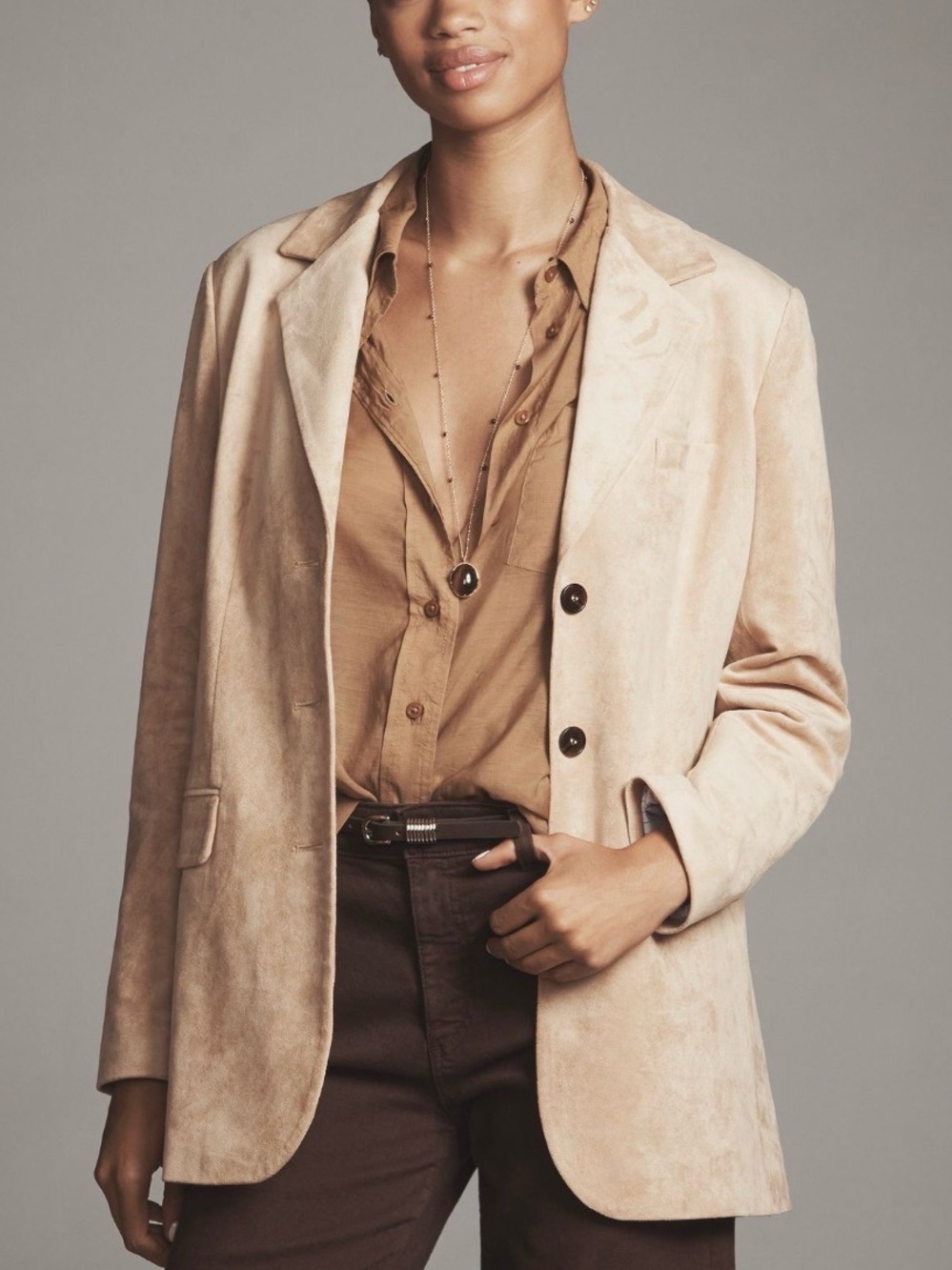 Anthropologie Dolan Left Coast Faux Suede Boyfriend Blazer Camel Tan Size Small
